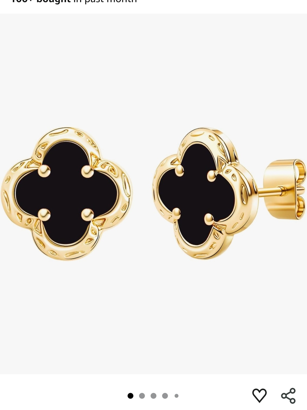 Gold and Black Clover Stud Earrings - Elegant Women’s Jewelry